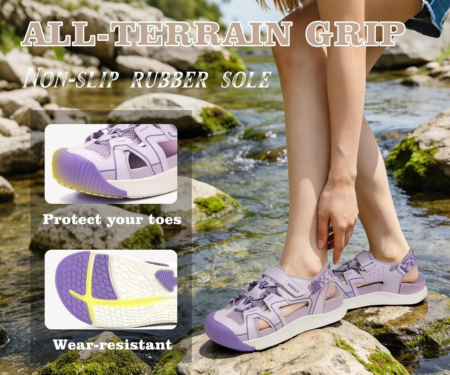 image:imageKuaiLu Womens Orthotic Walking Arch Support Closed Toe Sport Hiking SandalsPurple White