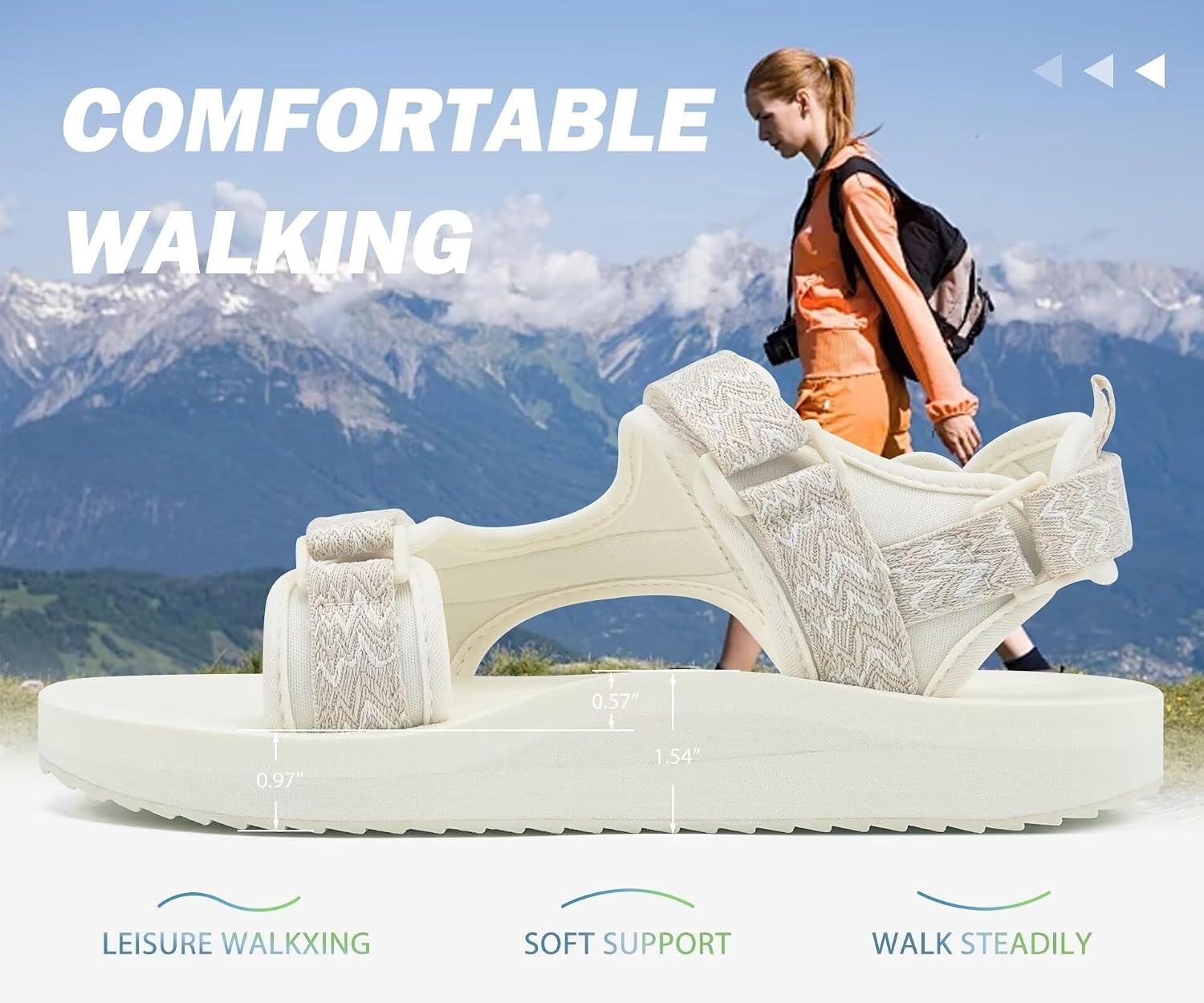 image:imageKuaiLu Womens Walking Sandals Comfortable Arch Support Summer White Size 8