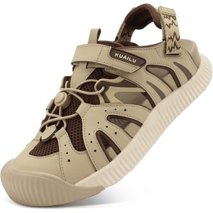 KuaiLu Womens Orthopedic Closed Toe Walking Sandals with Arch Support(Brown Beige)