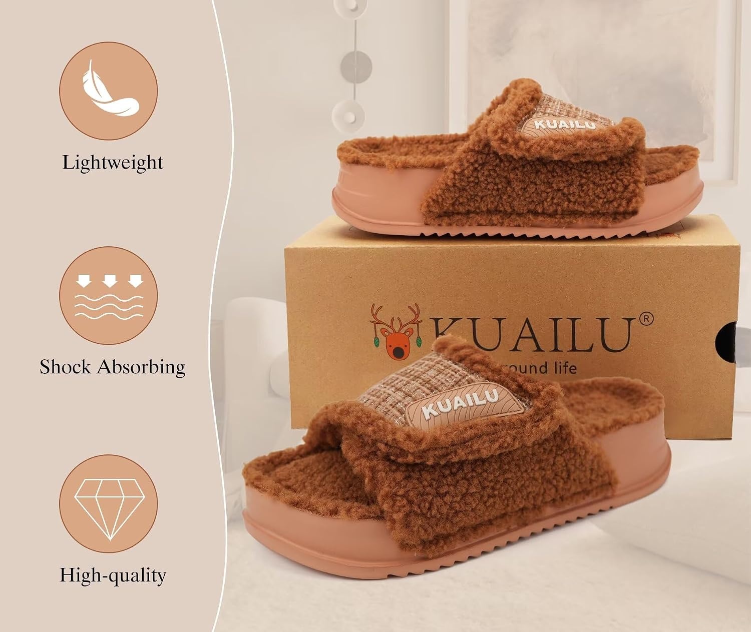 image:imageKuaiLu Cushion Slippers For Women with Orthotic Arch SupportKhaki