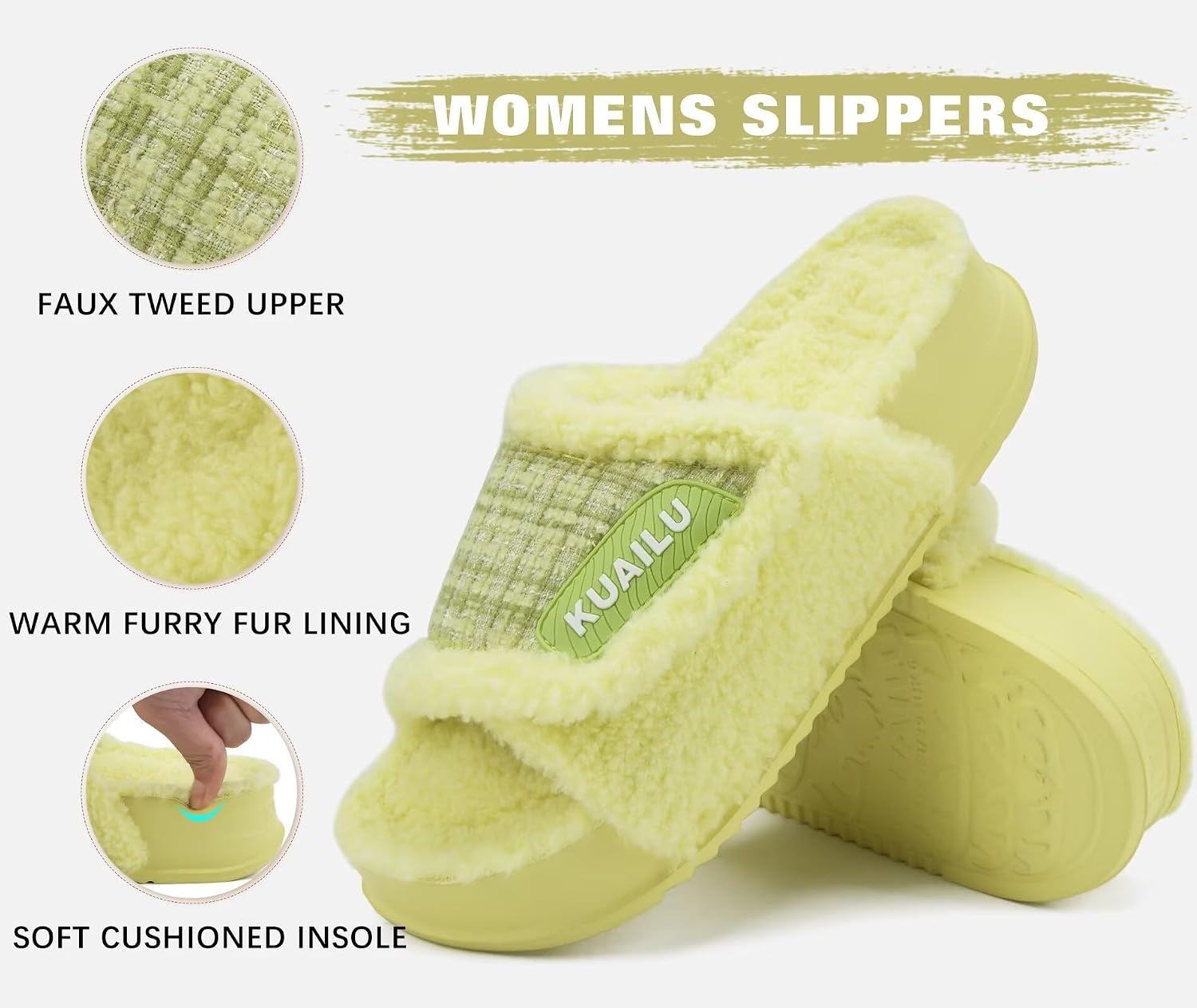 image:imageKuaiLu Cushion Slippers For Women with Orthotic Arch SupportYellowgreen