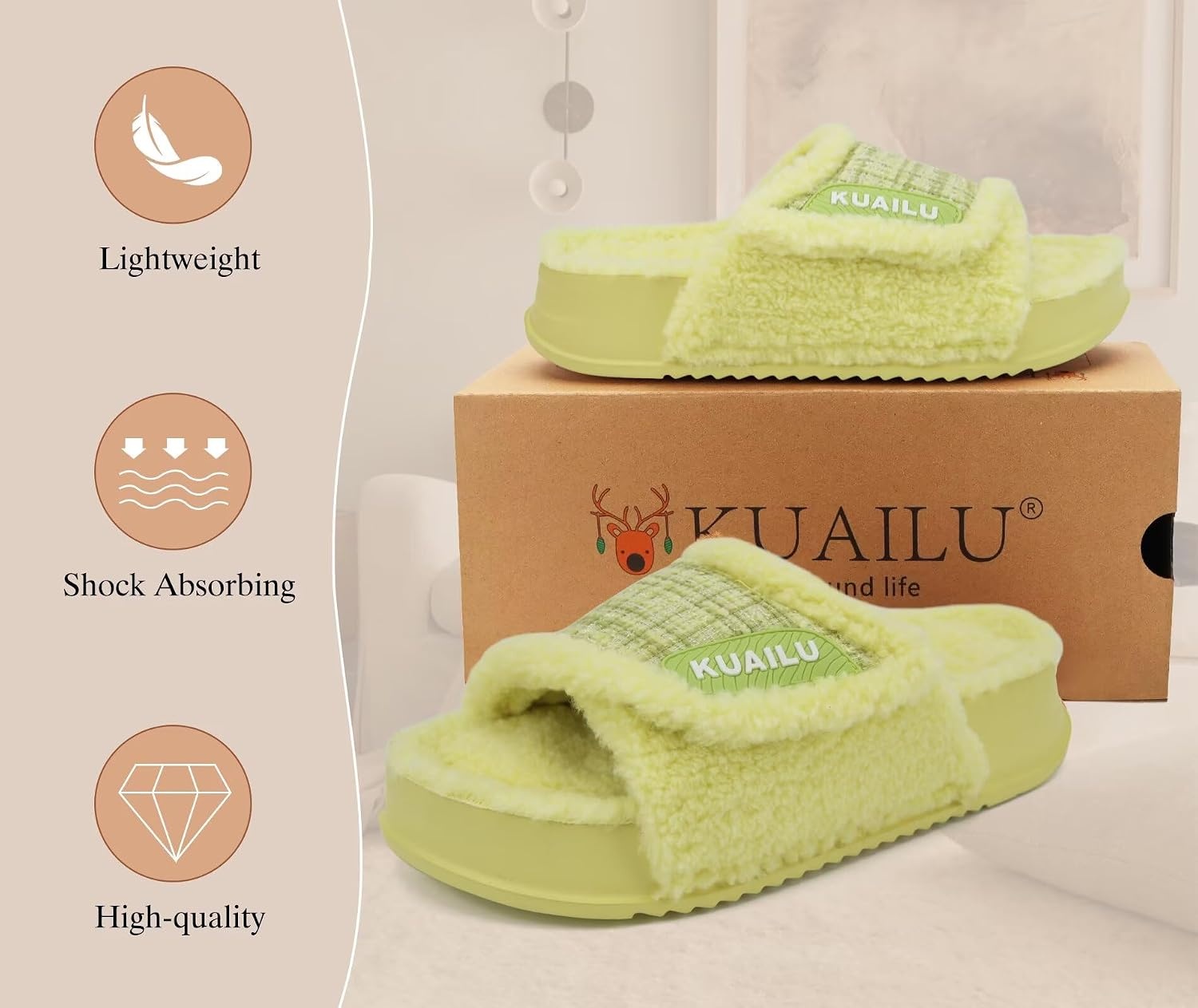 image:imageKuaiLu Cushion Slippers For Women with Orthotic Arch SupportYellowgreen