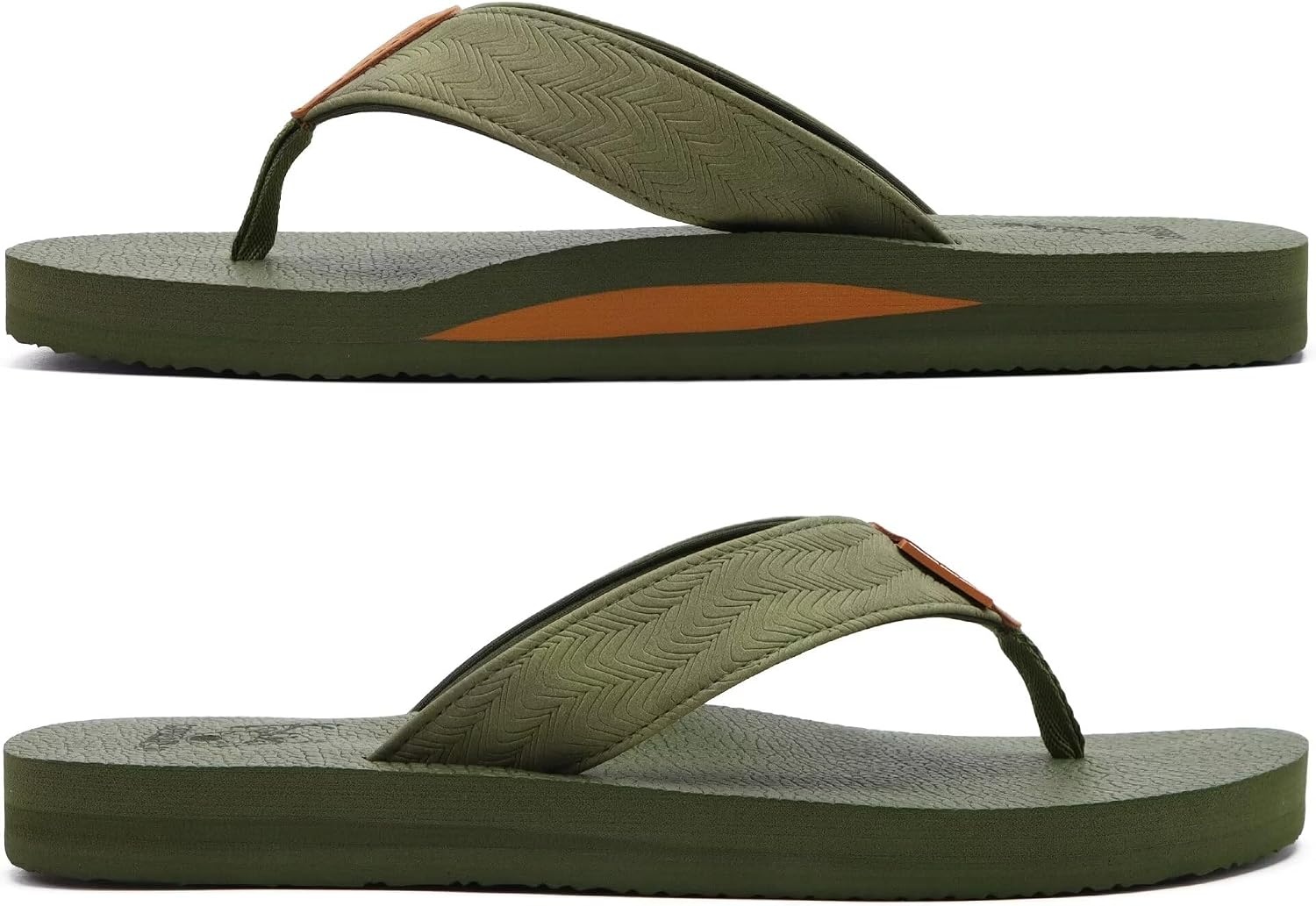 image:imageKuaiLu Mens Faux Leather Flip Flops with Comfortable Arch SupportArmy Green