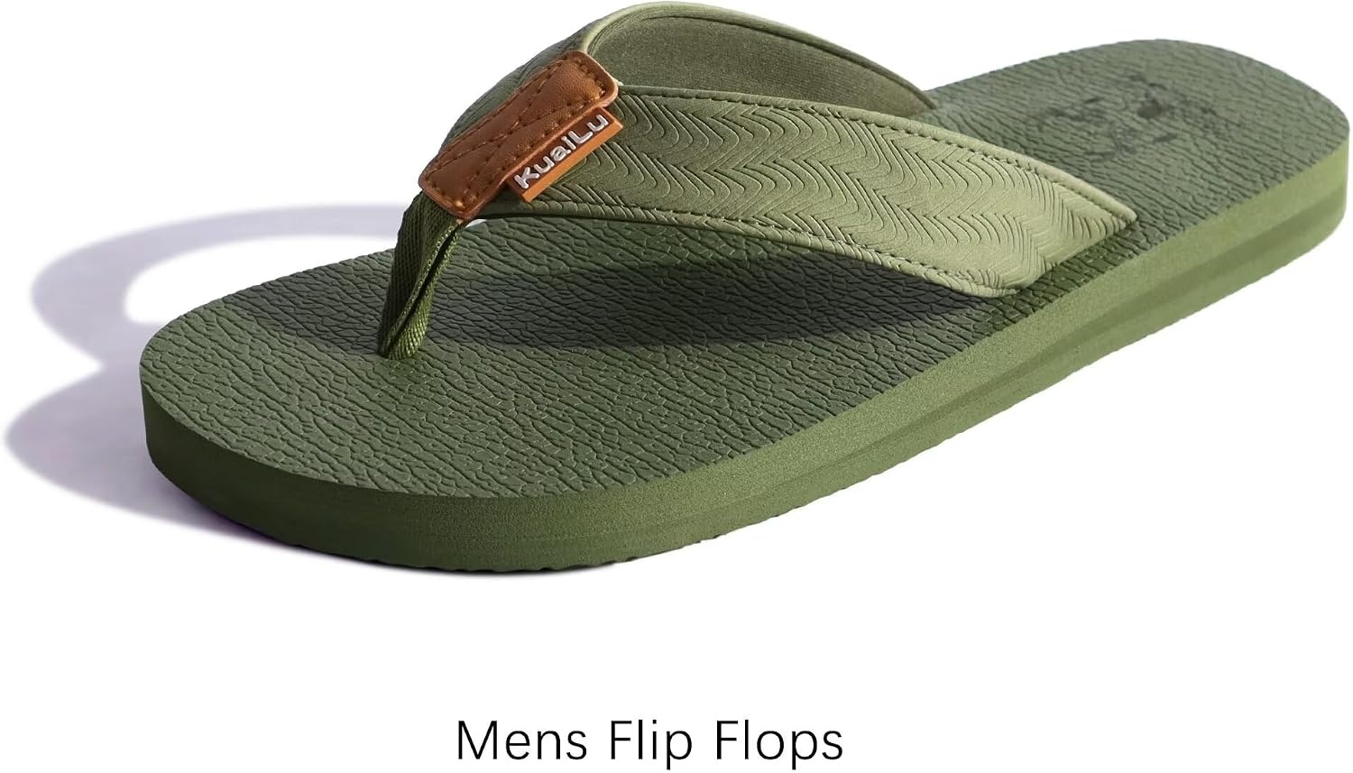 image:imageKuaiLu Mens Faux Leather Flip Flops with Comfortable Arch SupportArmy Green
