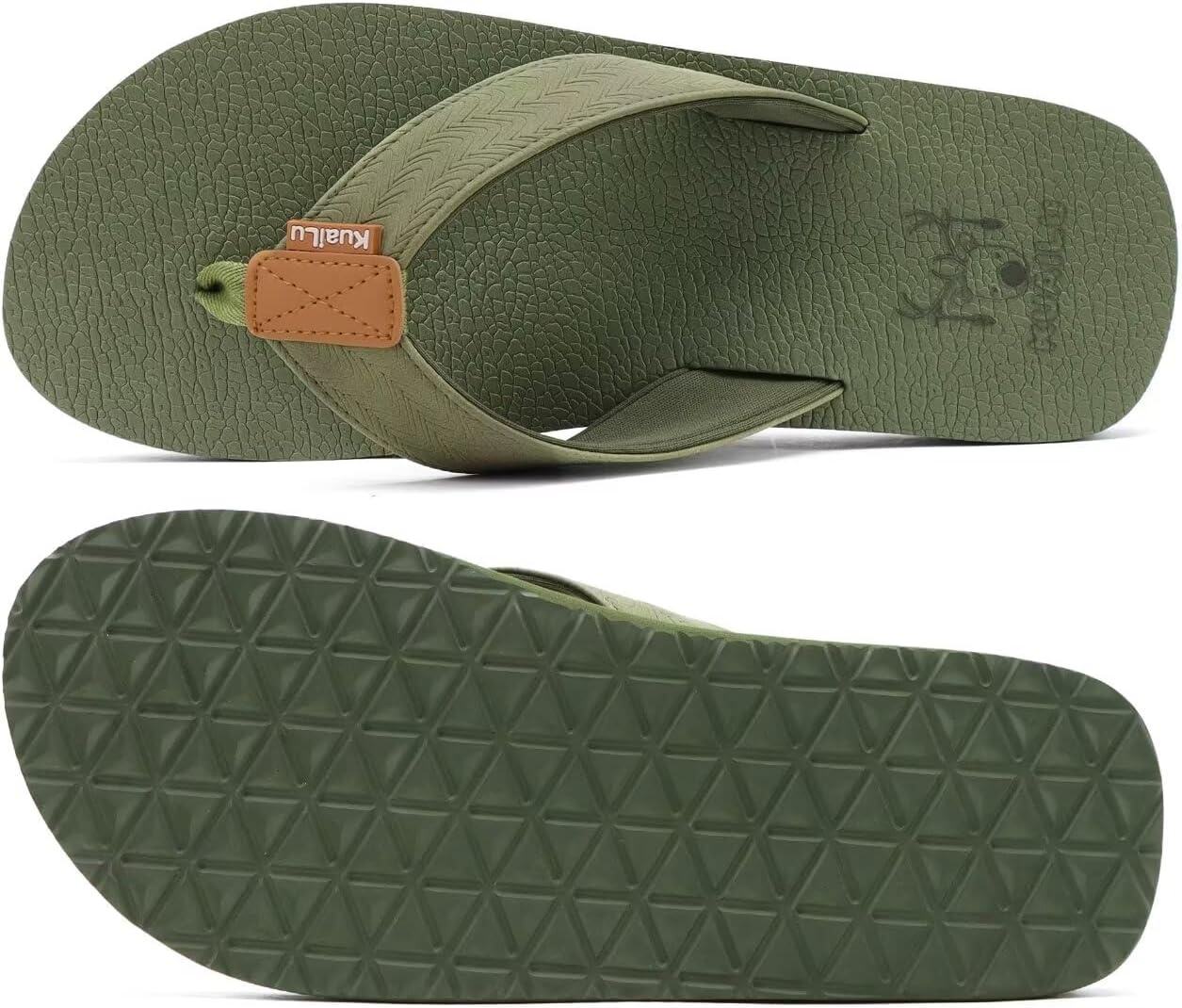 image:imageKuaiLu Mens Faux Leather Flip Flops with Comfortable Arch SupportArmy Green