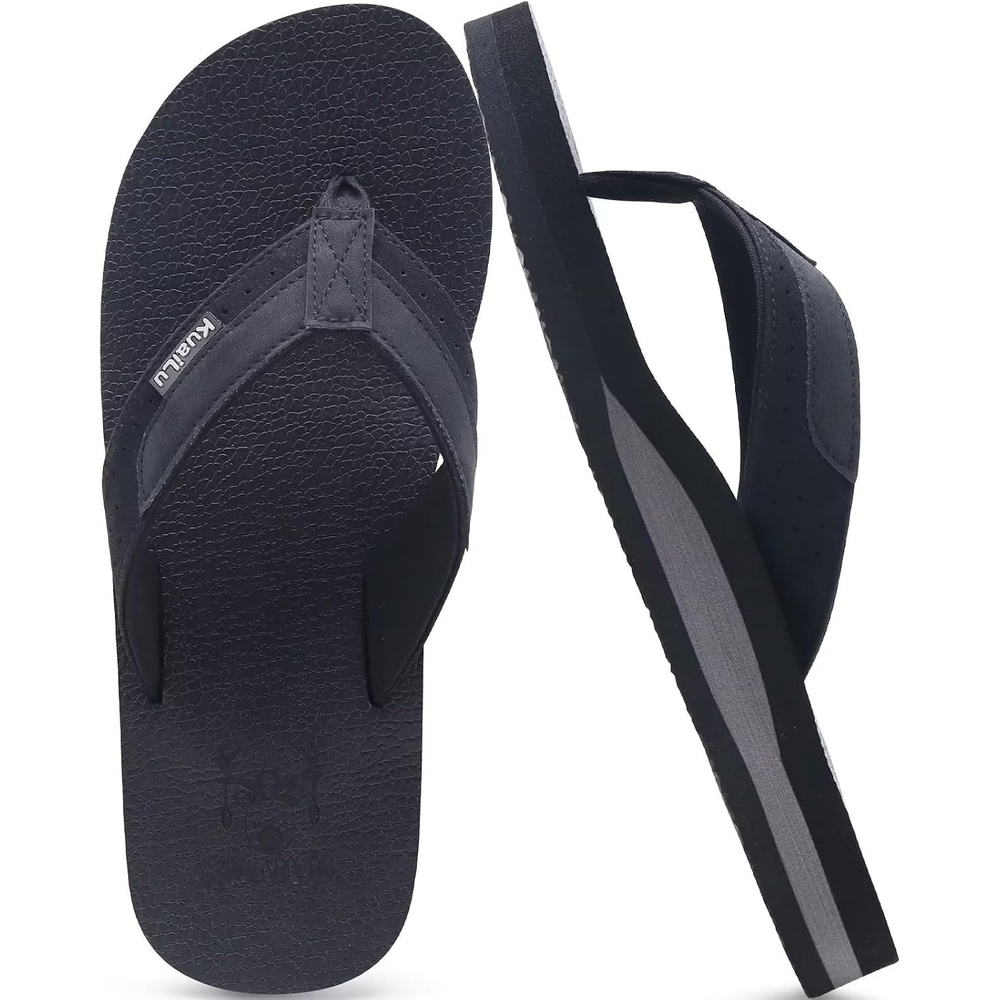 image:imageKuaiLu Mens Faux Leather Flip Flops with Comfortable Arch SupportFerrous