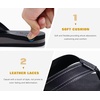 KuaiLu Mens Faux Leather Flip Flops with Comfortable Arch Support(Black)