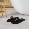 KuaiLu Mens Faux Leather Flip Flops with Comfortable Arch Support(Black Grey)