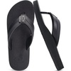 KuaiLu Mens Faux Leather Flip Flops with Comfortable Arch Support(All Black)