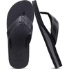 KuaiLu Mens Faux Leather Flip Flops with Comfortable Arch Support(Black)