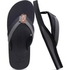 KuaiLu Mens Faux Leather Flip Flops with Comfortable Arch Support(Black Grey)