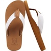 KuaiLu Mens Faux Leather Flip Flops with Comfortable Arch Support(Khaki White)