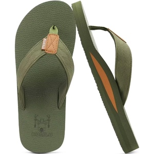 KuaiLu Mens Faux Leather Flip Flops with Comfortable Arch Support(Army Green)
