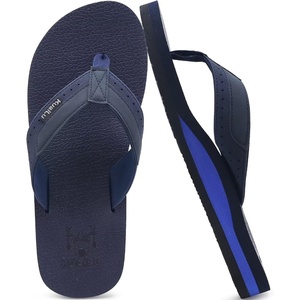 KuaiLu Mens Faux Leather Flip Flops with Comfortable Arch Support(Blue)