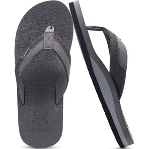 KuaiLu Mens Faux Leather Flip Flops with Comfortable Arch Support(Grey)