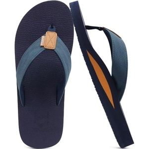 KuaiLu Mens Faux Leather Flip Flops with Comfortable Arch Support(Navy Blue)