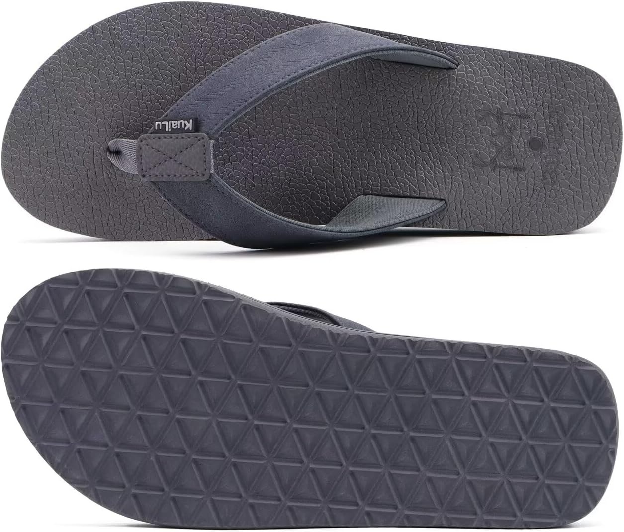 image:imageKuaiLu Mens Faux Leather Flip Flops with Comfortable Arch SupportDark Grey