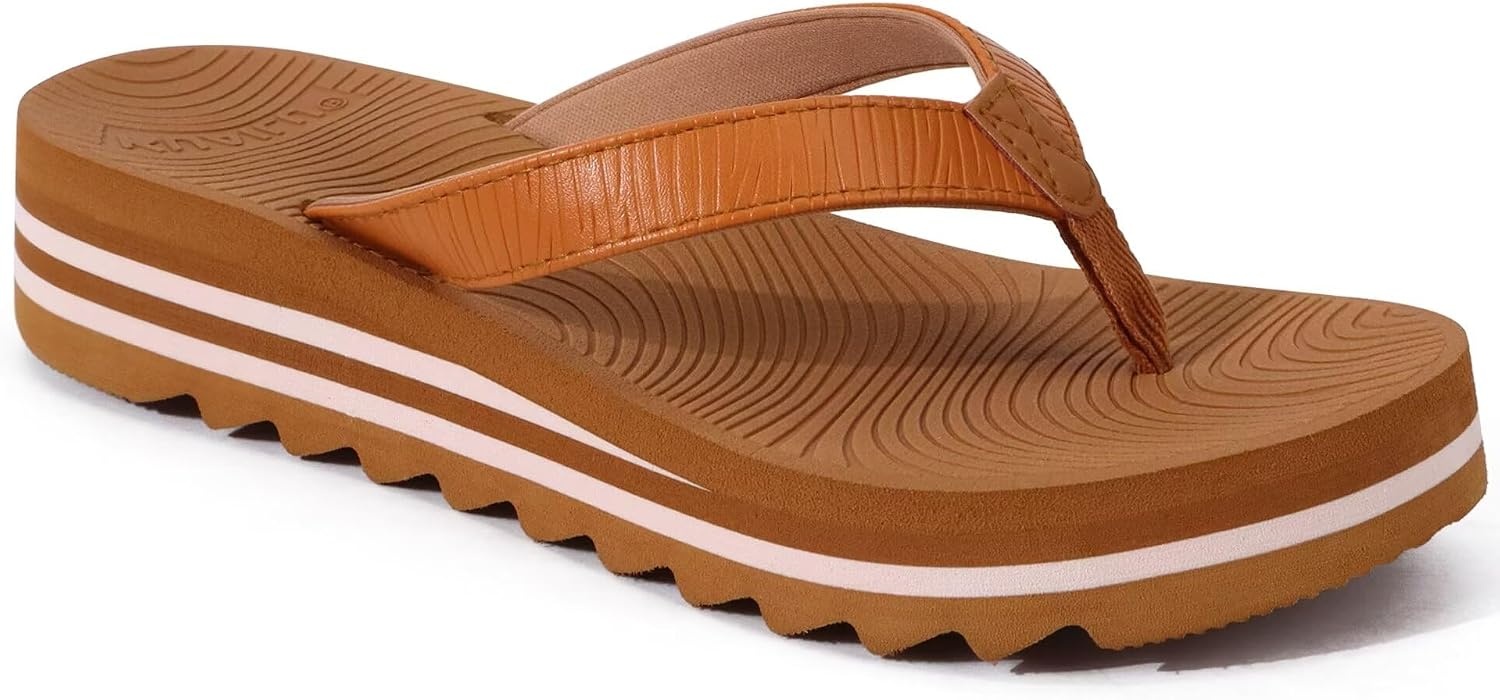 image:imageKuaiLu Flip Flops for Women With Arch Support Ladies Soft Yoga Mat Cushion Platform Thong Sandals Dressy Womans Lightweight Summer Slip On Beach Flip Flop Sandles Khaki US9