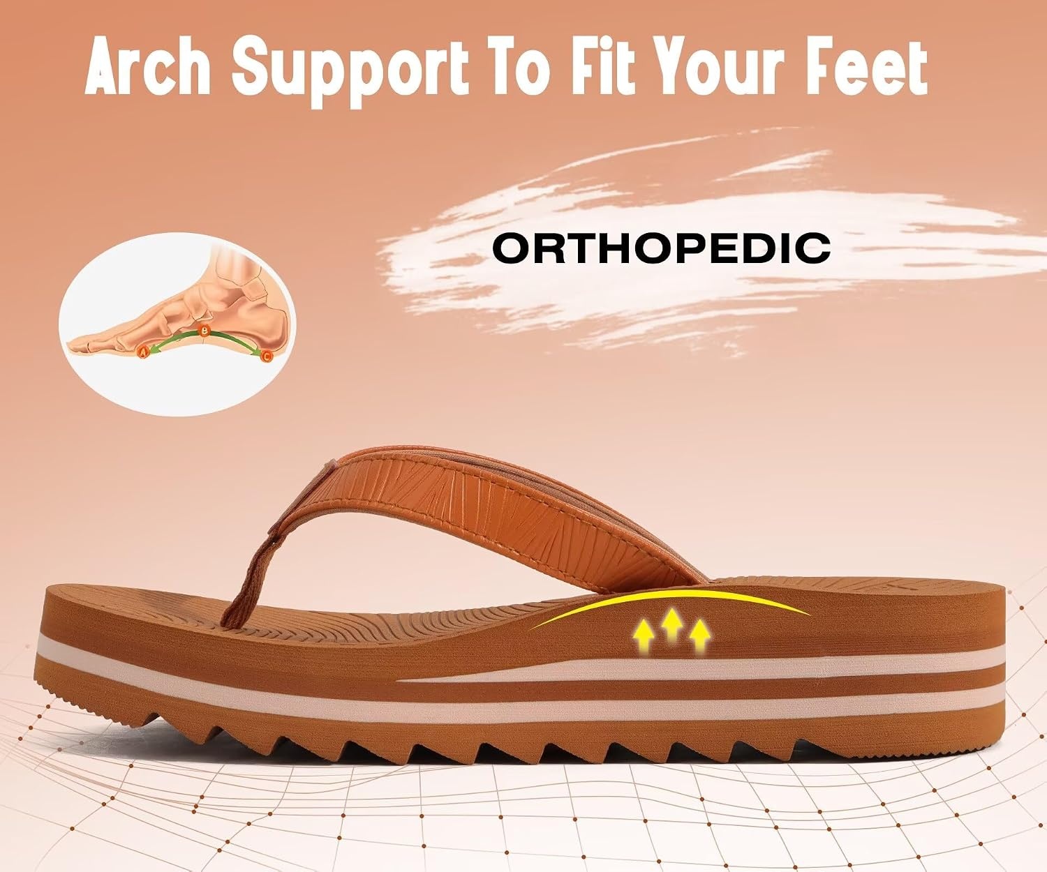 image:imageKuaiLu Flip Flops for Women With Arch Support Ladies Soft Yoga Mat Cushion Platform Thong Sandals Dressy Womans Lightweight Summer Slip On Beach Flip Flop Sandles Khaki US9