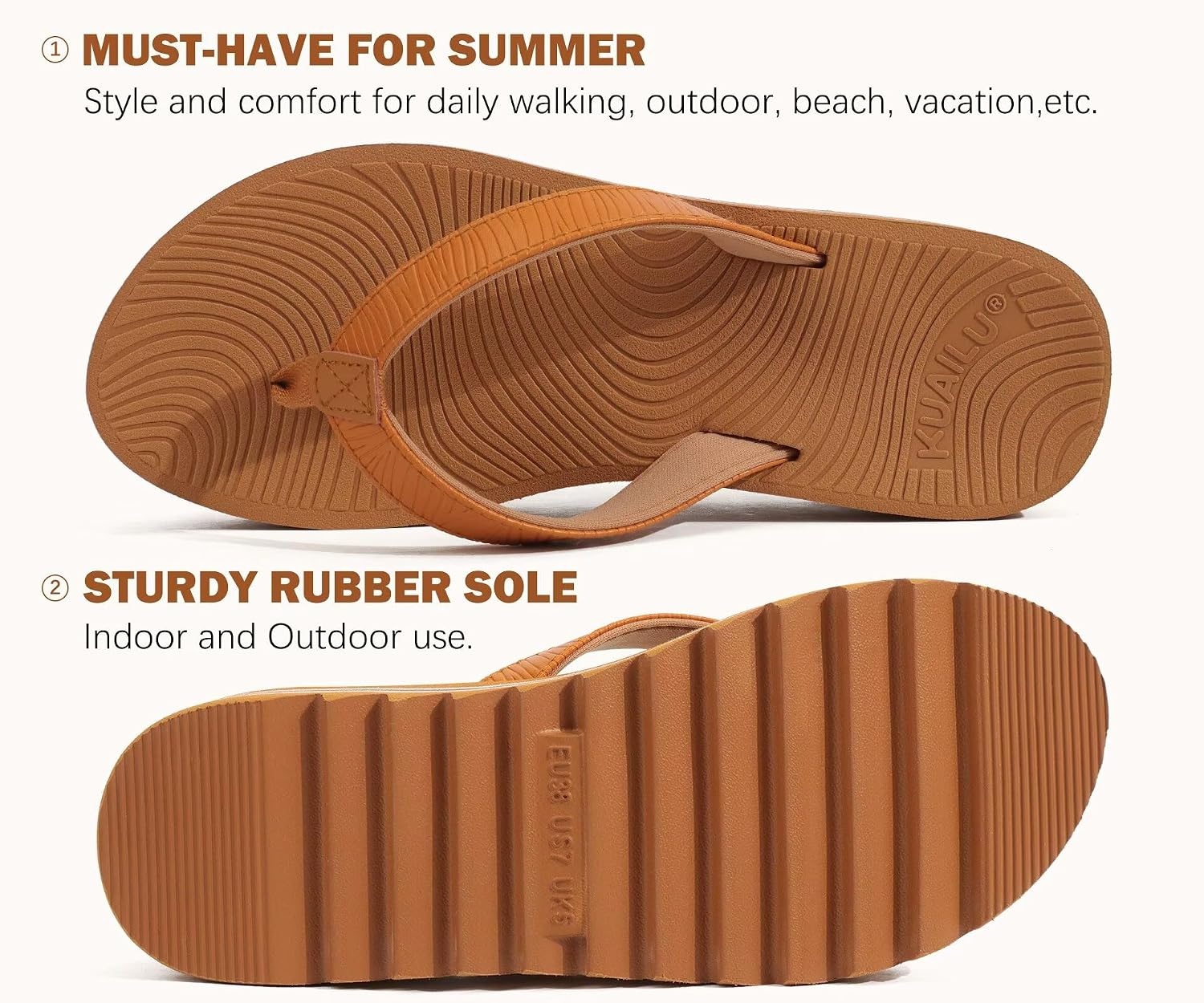 image:imageKuaiLu Flip Flops for Women With Arch Support Ladies Soft Yoga Mat Cushion Platform Thong Sandals Dressy Womans Lightweight Summer Slip On Beach Flip Flop Sandles Khaki US9