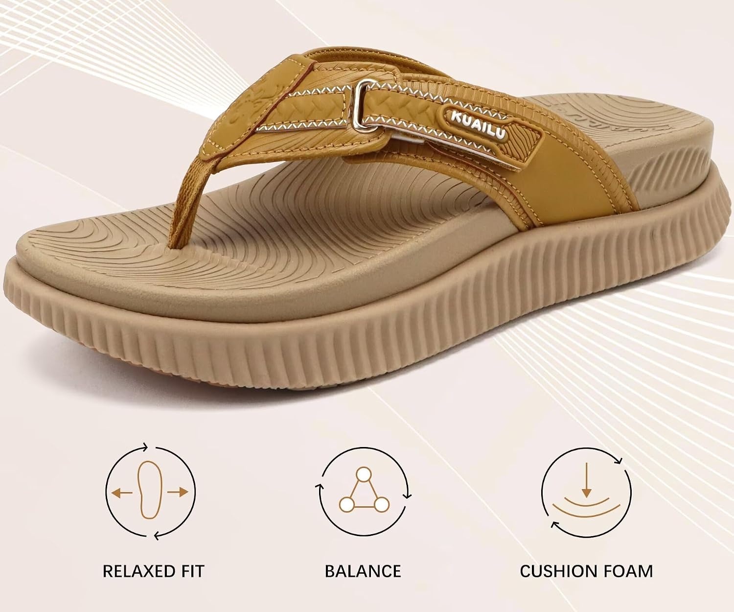 image:imageKuaiLu Womens Orthotic Cushion Flip Flops Sandals with Arch Support FootbedBeige