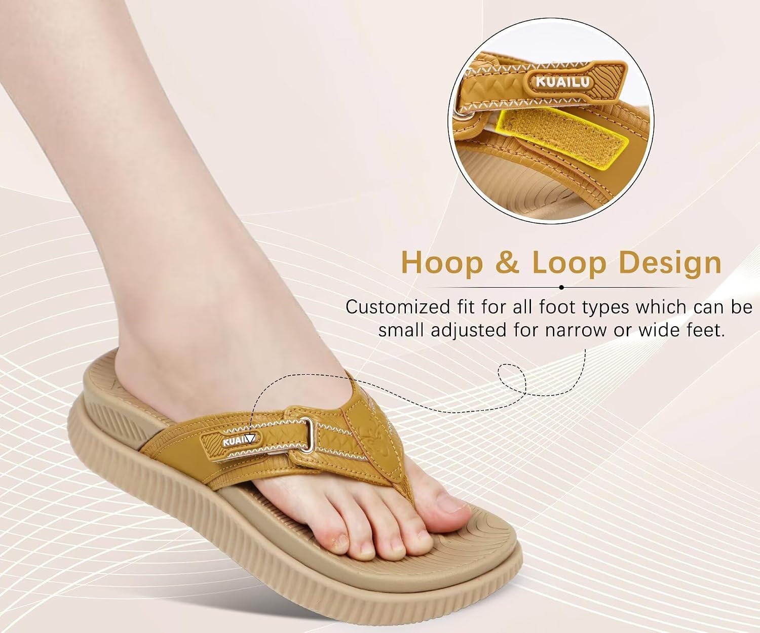 image:imageKuaiLu Womens Orthotic Cushion Flip Flops Sandals with Arch Support FootbedBeige