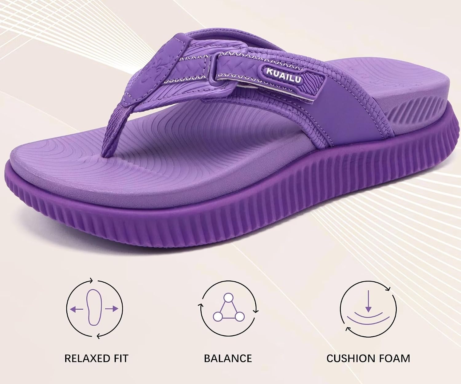 image:imageKuaiLu Womens Orthotic Cushion Flip Flops Sandals with Arch Support FootbedPurple