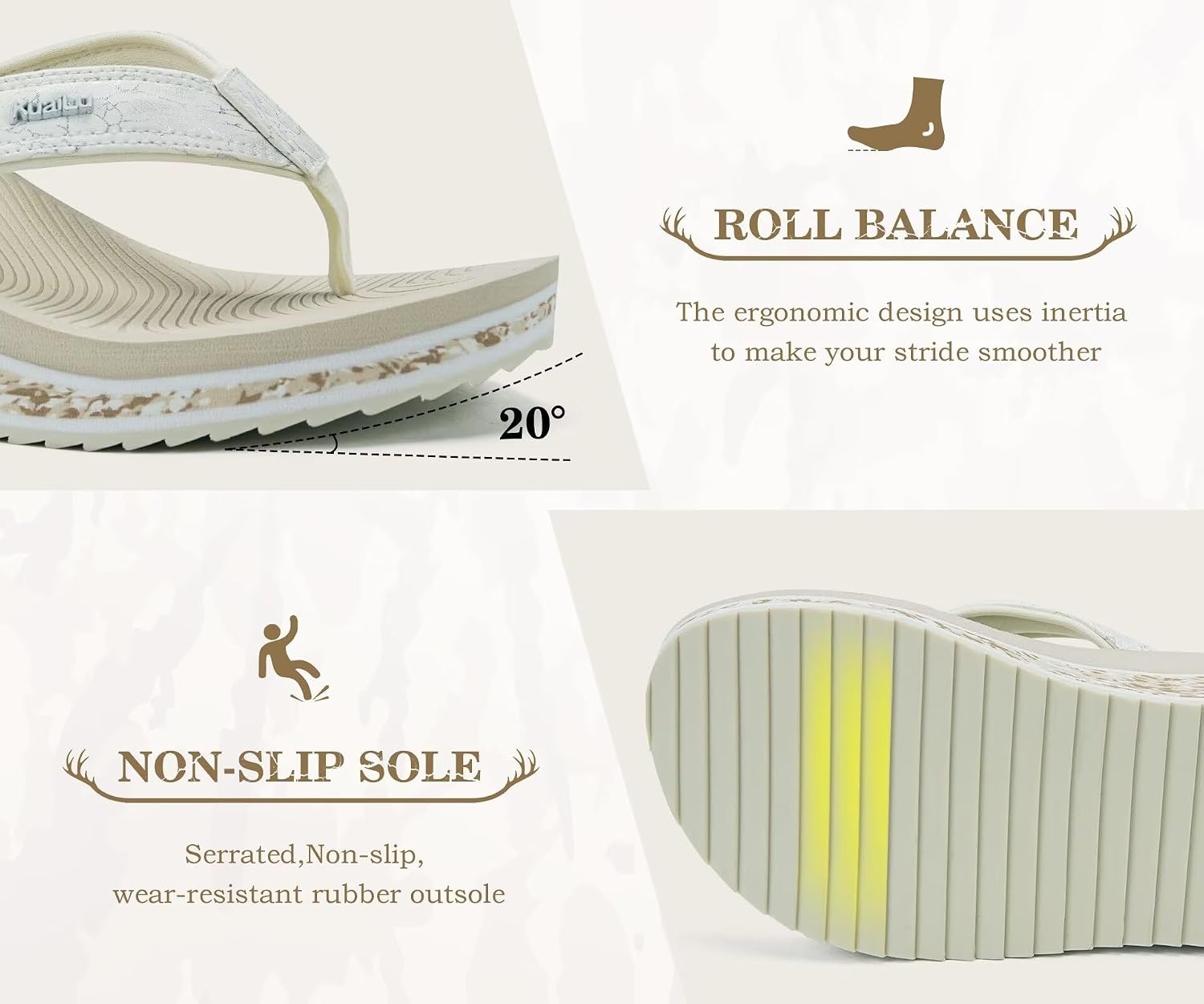 image:imageKuaiLu Womens Platform Flip Flops Arch Support Yoga Mat Boho Dressy SandalBeige White