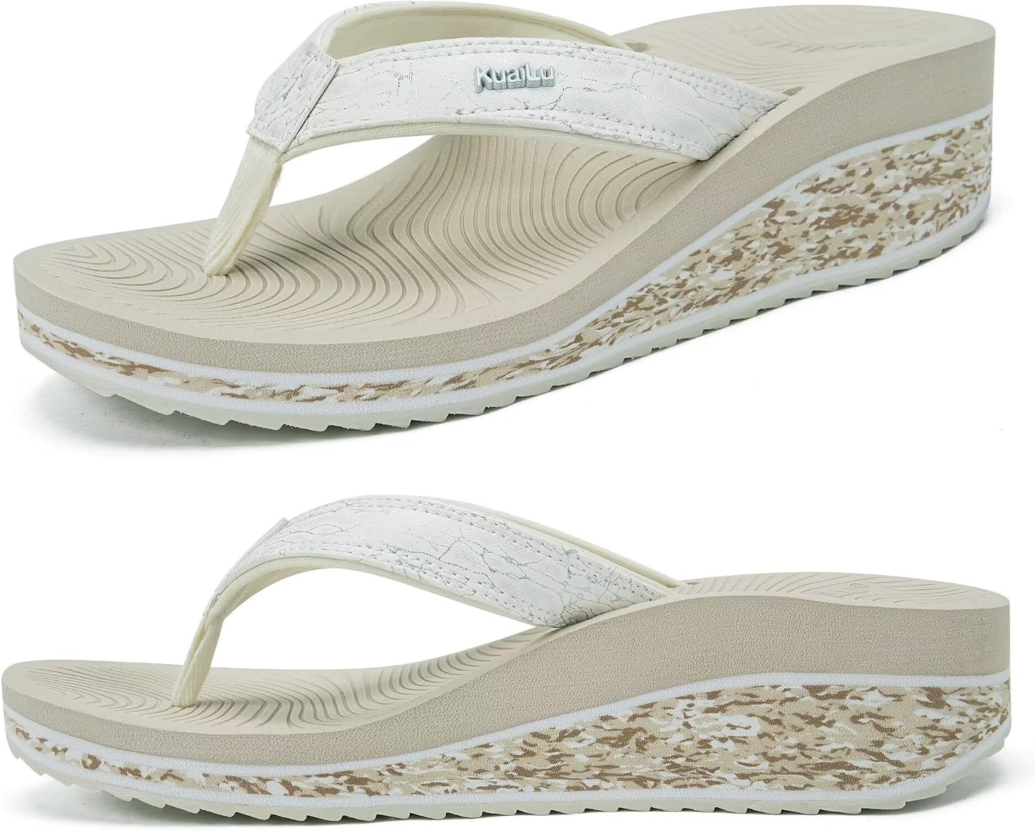 image:imageKuaiLu Womens Platform Flip Flops Arch Support Yoga Mat Boho Dressy SandalBeige White
