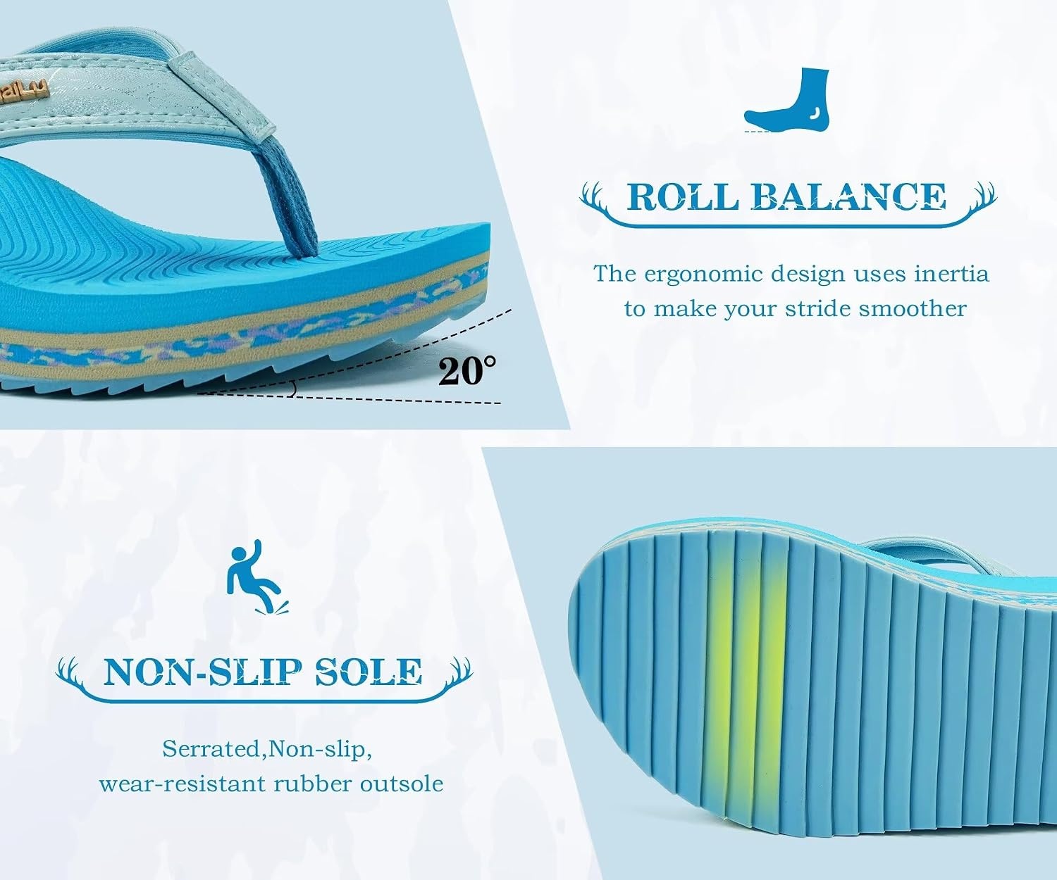 image:imageKuaiLu Womens Platform Flip Flops Arch Support Yoga Mat Boho Dressy SandalBlue