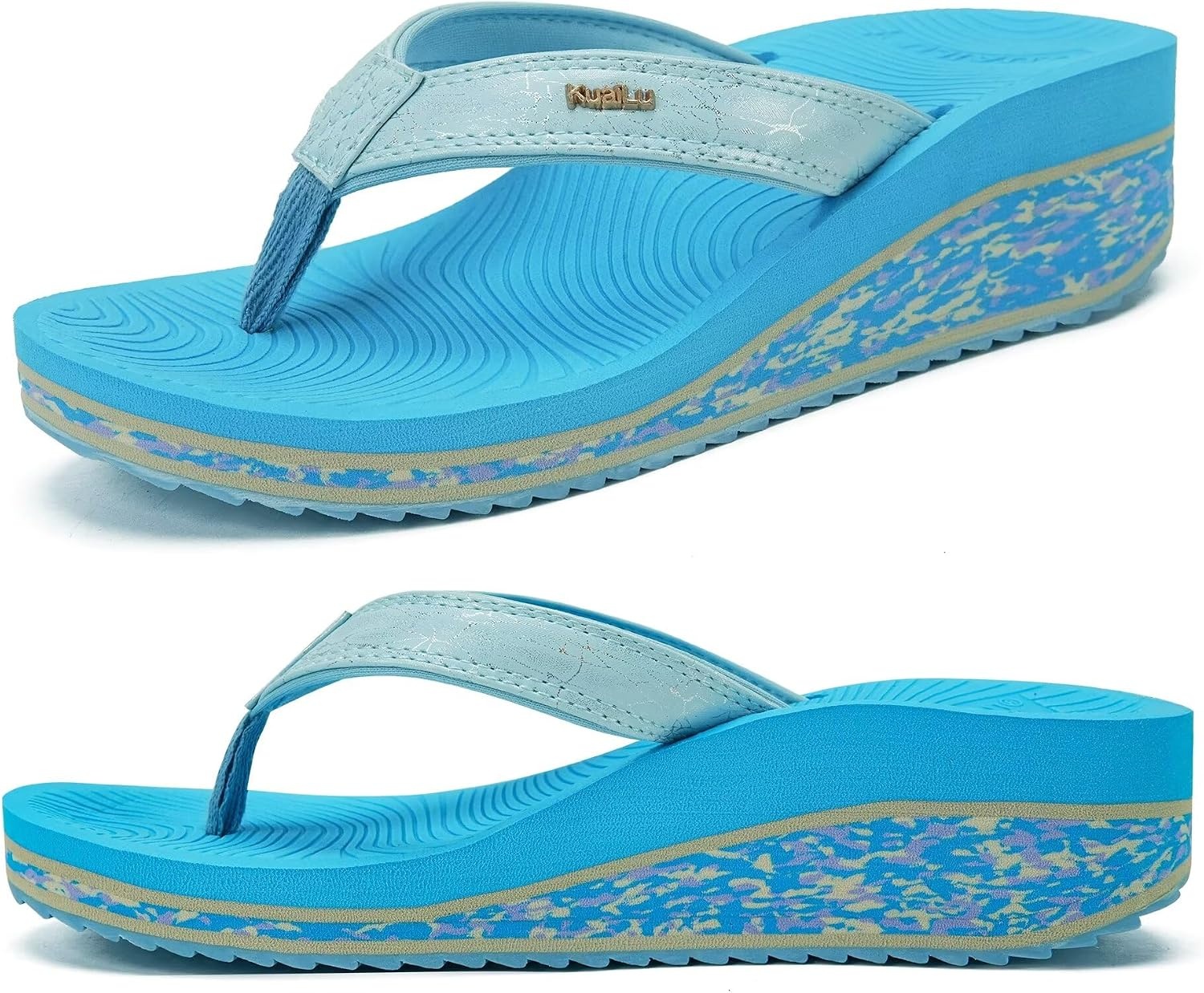 image:imageKuaiLu Womens Platform Flip Flops Arch Support Yoga Mat Boho Dressy SandalBlue