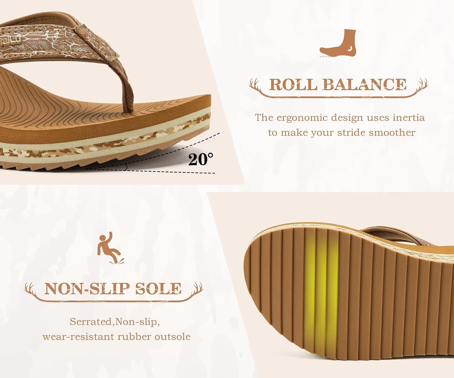 image:imageKuaiLu Womens Platform Flip Flops Arch Support Yoga Mat Boho Dressy SandalKhaki
