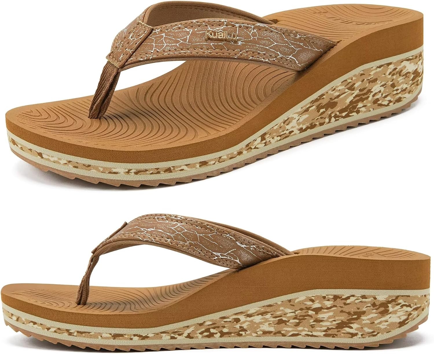 image:imageKuaiLu Womens Platform Flip Flops Arch Support Yoga Mat Boho Dressy SandalKhaki