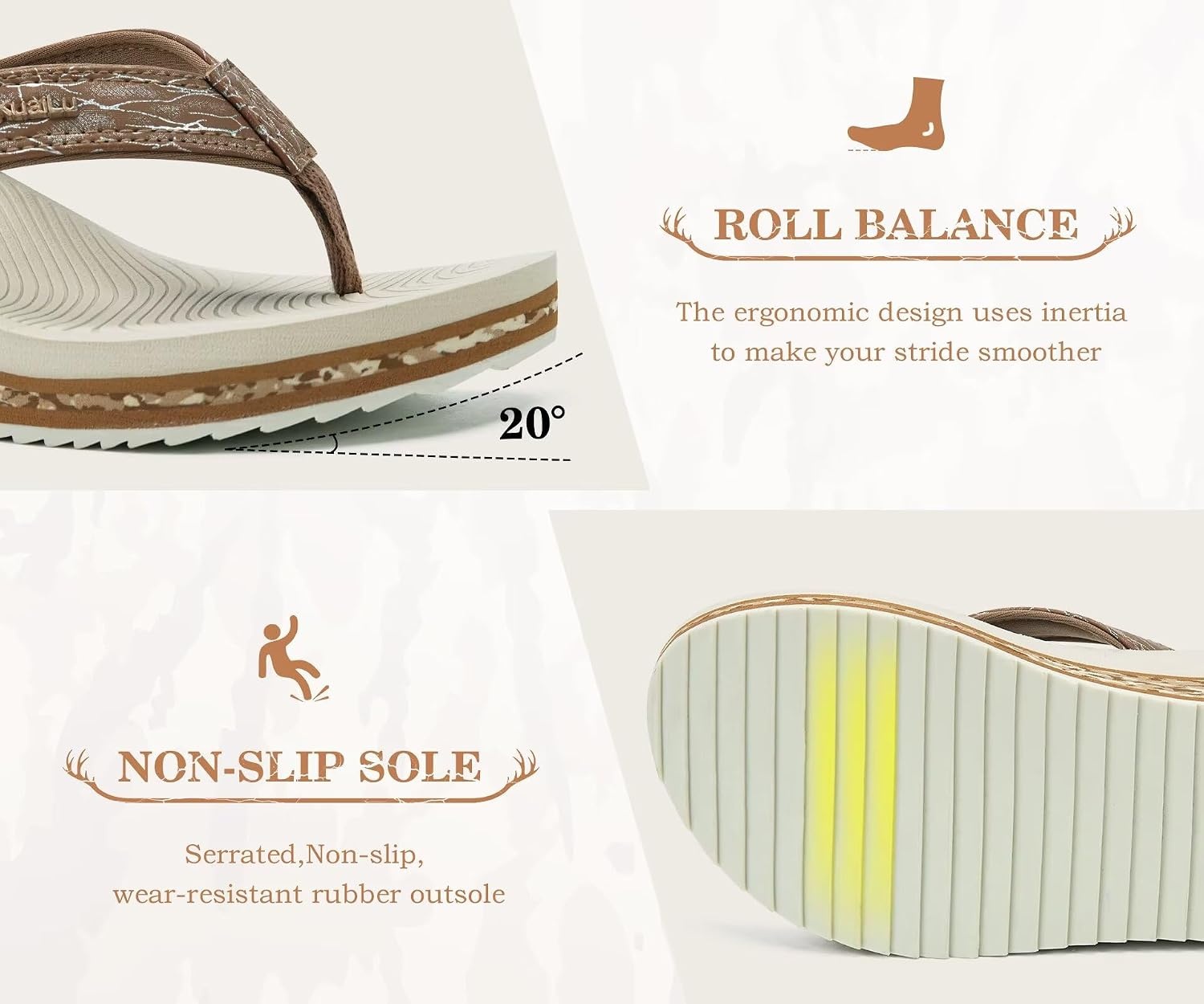 image:imageKuaiLu Womens Platform Flip Flops Arch Support Yoga Mat Boho Dressy SandalKhaki Beige