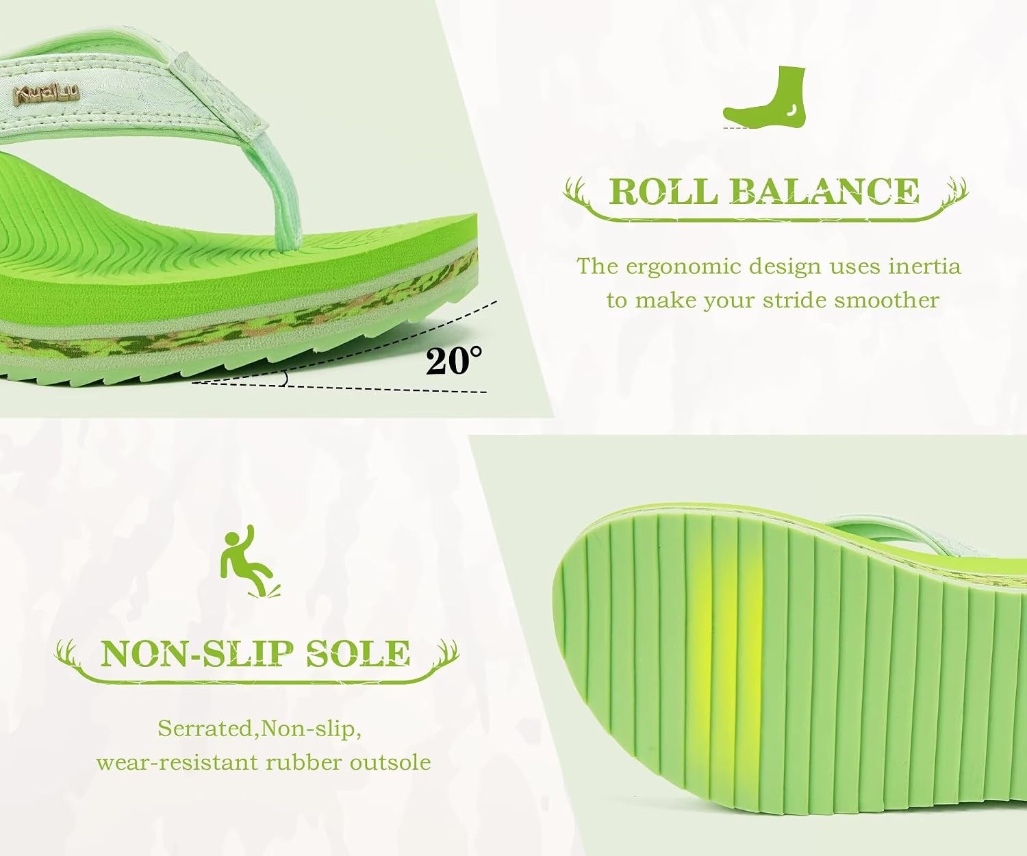 image:imageKuaiLu Womens Platform Flip Flops Arch Support Yoga Mat Boho Dressy SandalLemon Green