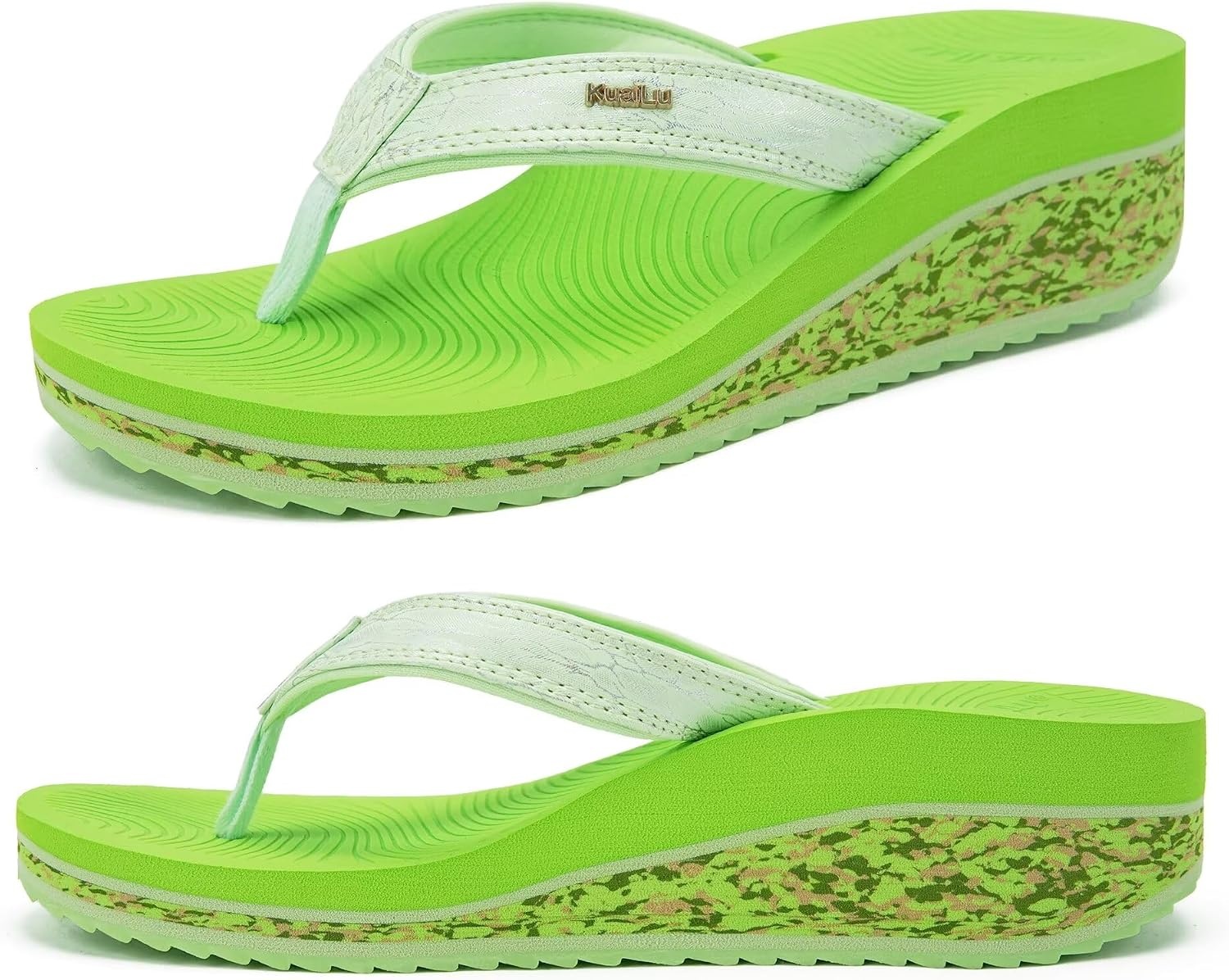 image:imageKuaiLu Womens Platform Flip Flops Arch Support Yoga Mat Boho Dressy SandalLemon Green