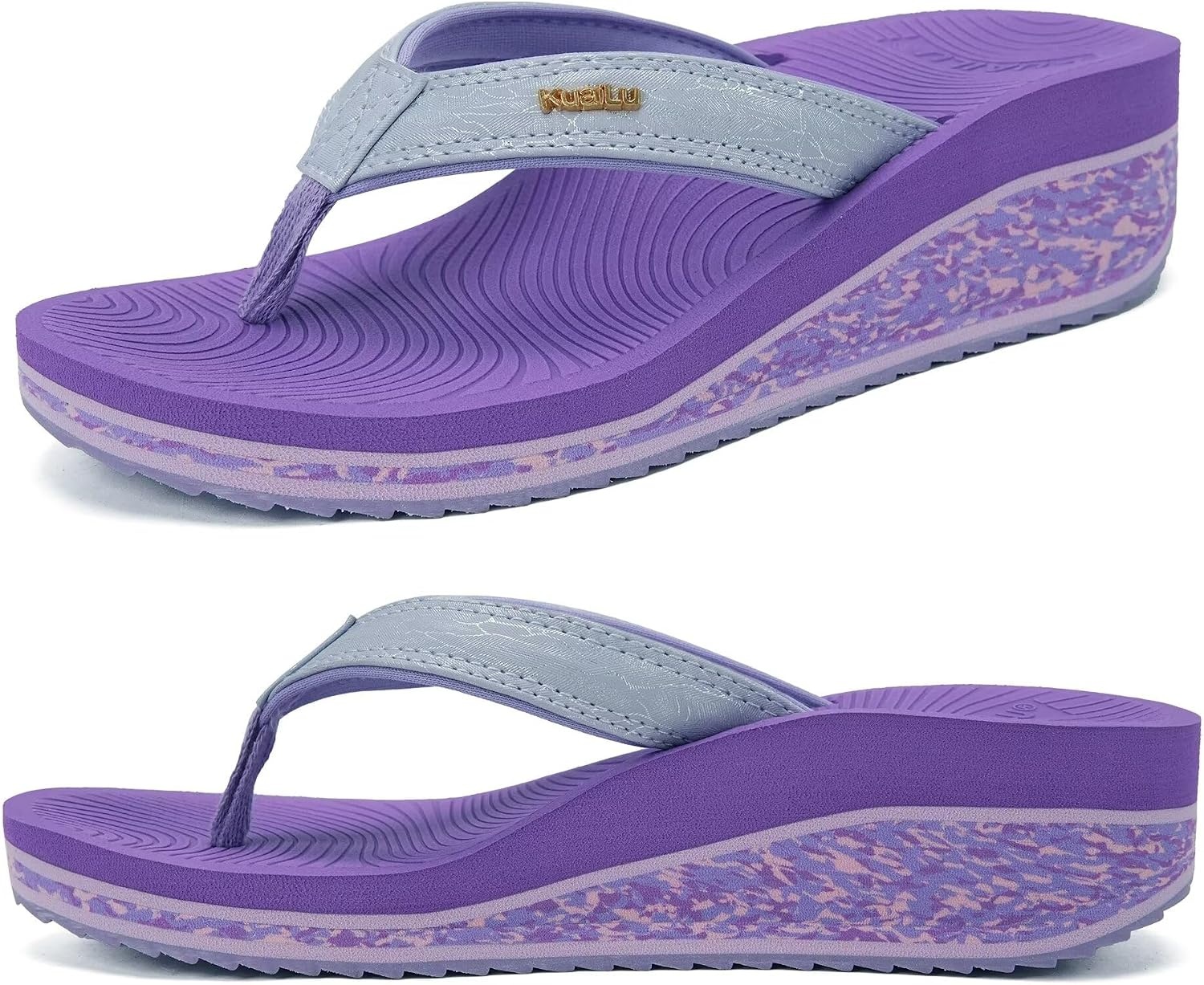 image:imageKuaiLu Womens Platform Flip Flops Arch Support Yoga Mat Boho Dressy SandalPurple