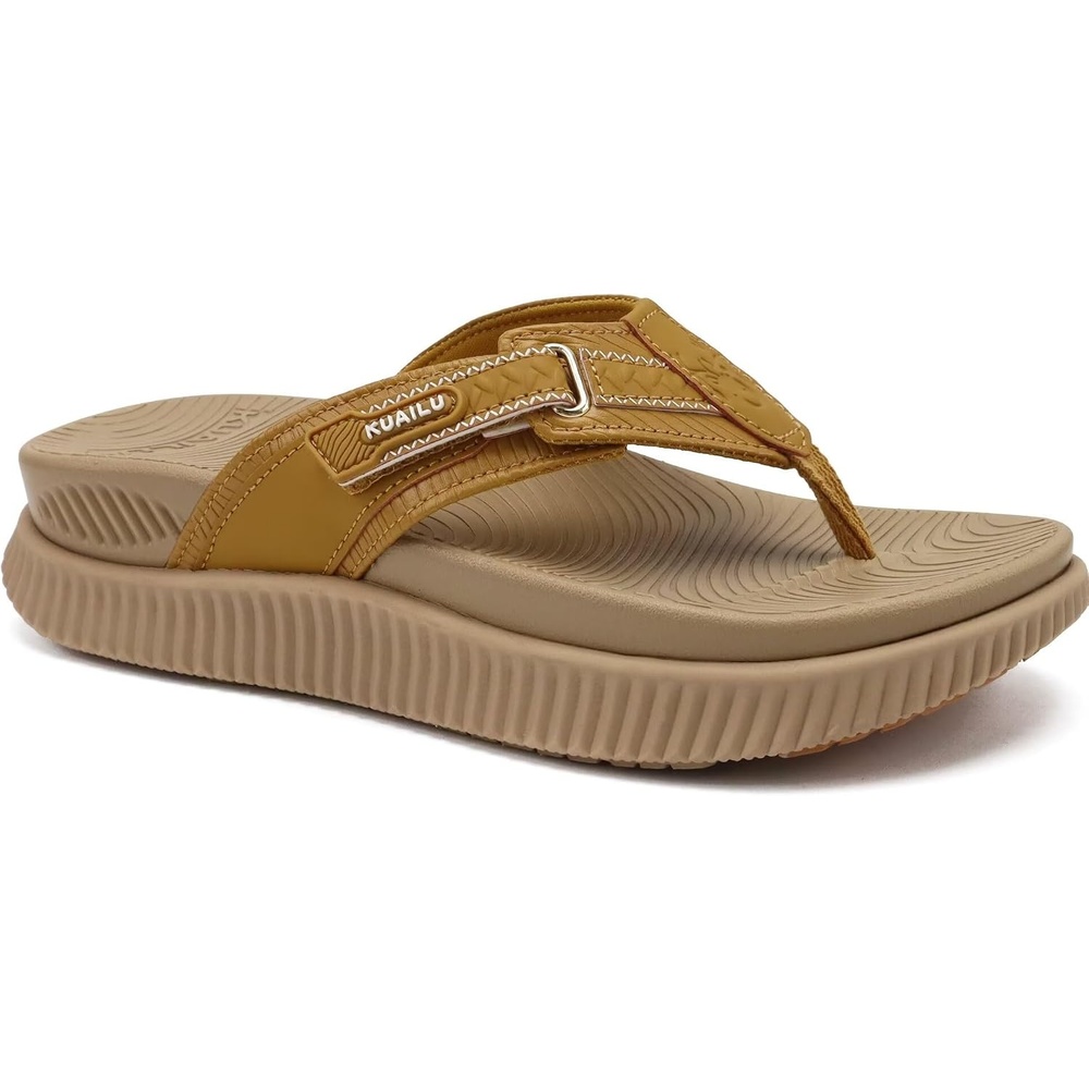 image:imageKuaiLu Womens Orthotic Cushion Flip Flops Sandals with Arch Support FootbedBeige