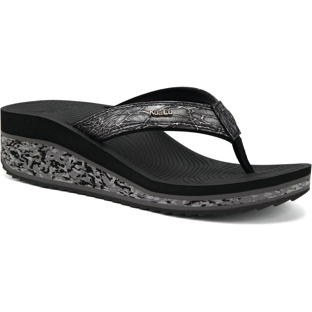 image:imageKuaiLu Womens Platform Flip Flops Arch Support Yoga Mat Boho Dressy SandalBlack