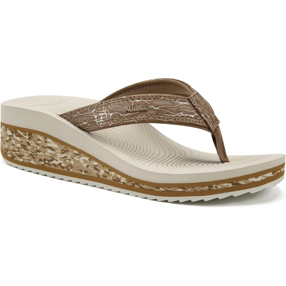 image:imageKuaiLu Womens Platform Flip Flops Arch Support Yoga Mat Boho Dressy SandalKhaki Beige