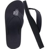 KuaiLu Mens Faux Leather Flip Flops with Comfortable Arch Support(Coal Black)