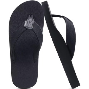 KuaiLu Mens Faux Leather Flip Flops with Comfortable Arch Support(Coal Black)
