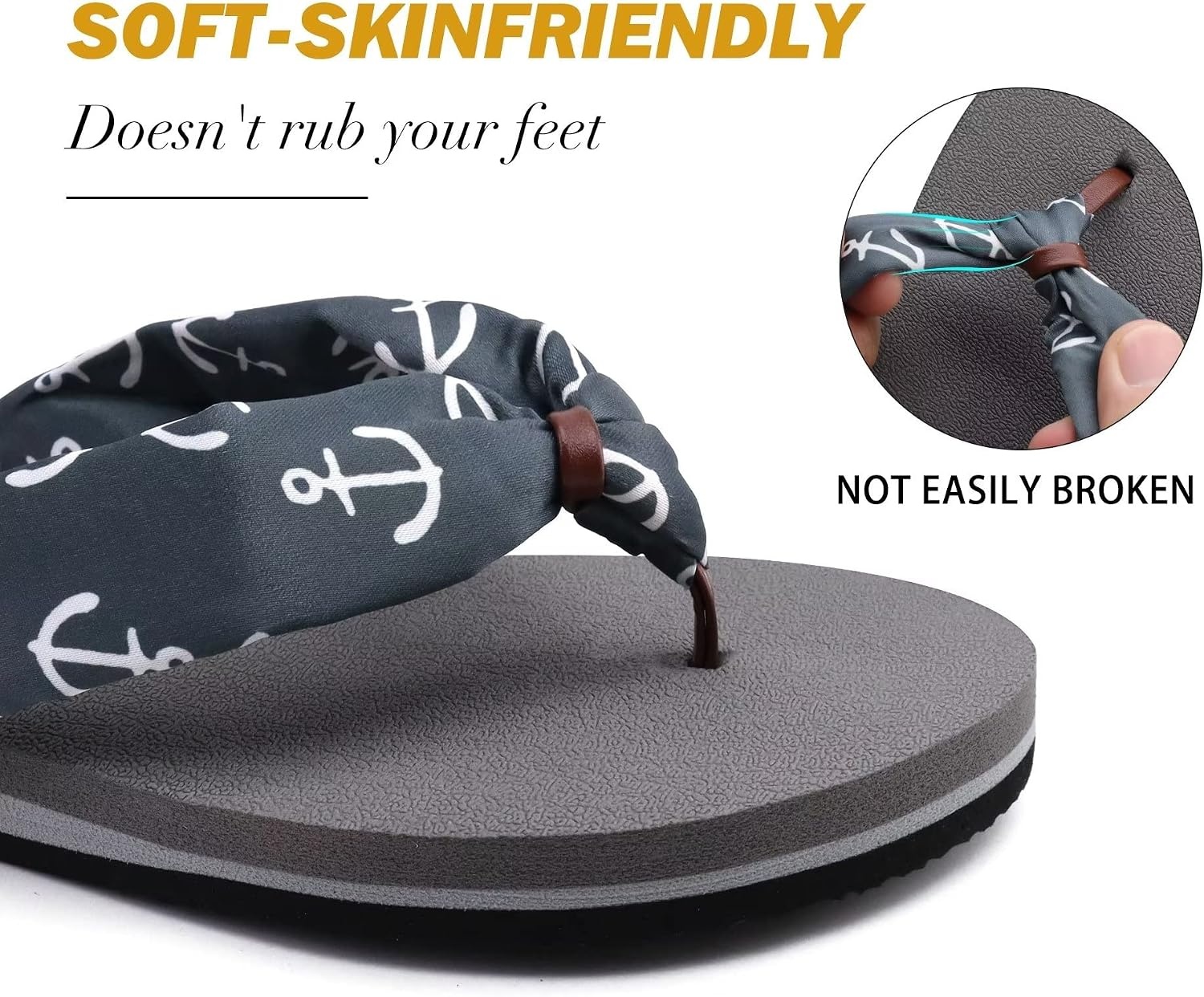 image:imageKuaiLu Flip Flops for Women with Arch Support Summer Beach Thong SandalsSilkgrey